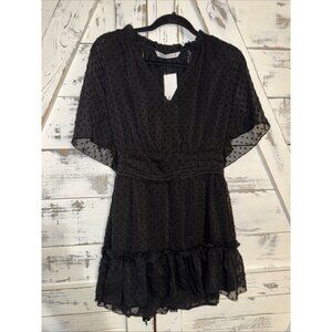 ZARA Black Pointelle Flutter Sleeve Semi Sheer Tunic Dress- Whimsigoth Fairy